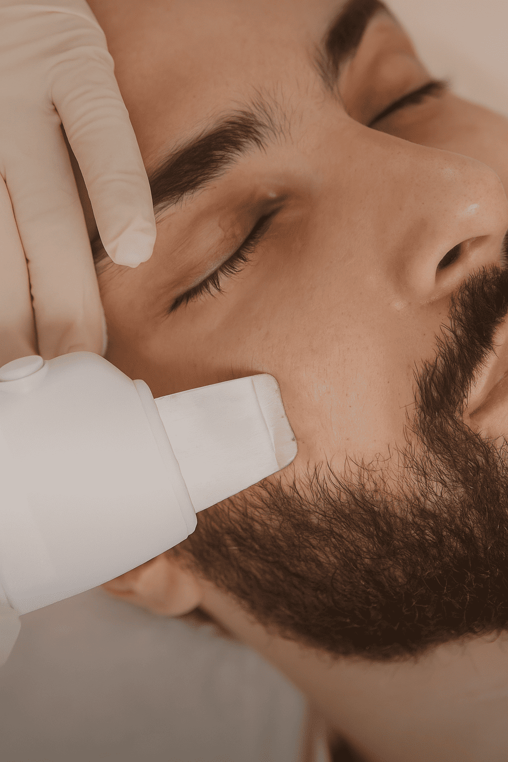 Hombre recibiendo un tratamiento de higiene facial con espátula ultrasónica en WellZen, centro de estética y bienestar en Guadalajara.